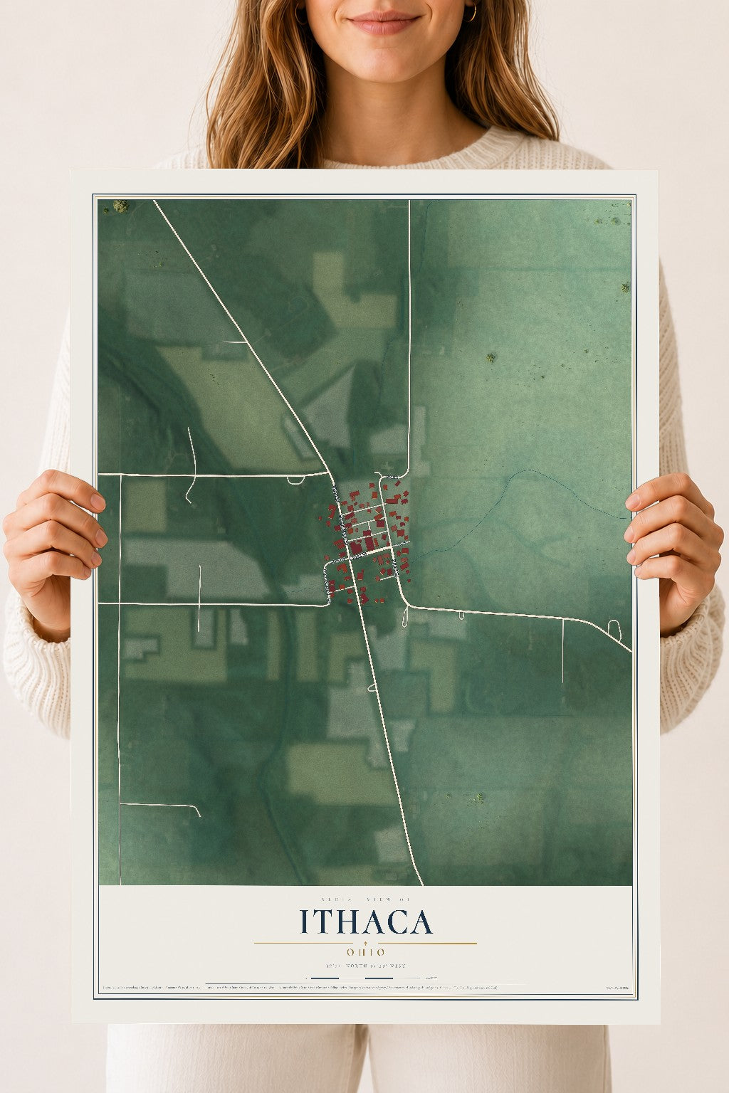 Map of Ithaca, Ohio, 18 x 24 inch unframed archival matte print