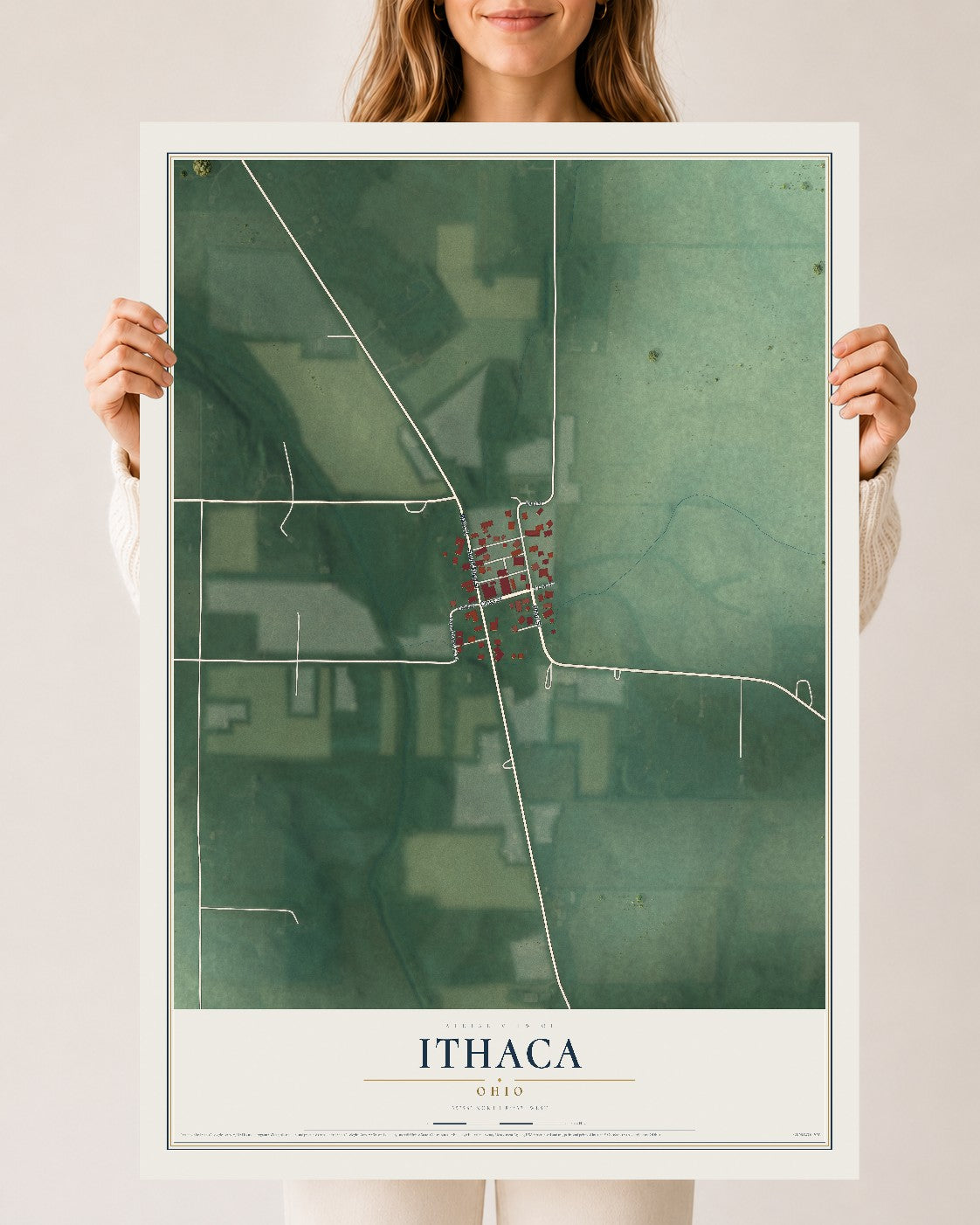 Map of Ithaca, Ohio, 24 x 36 inch unframed archival matte print