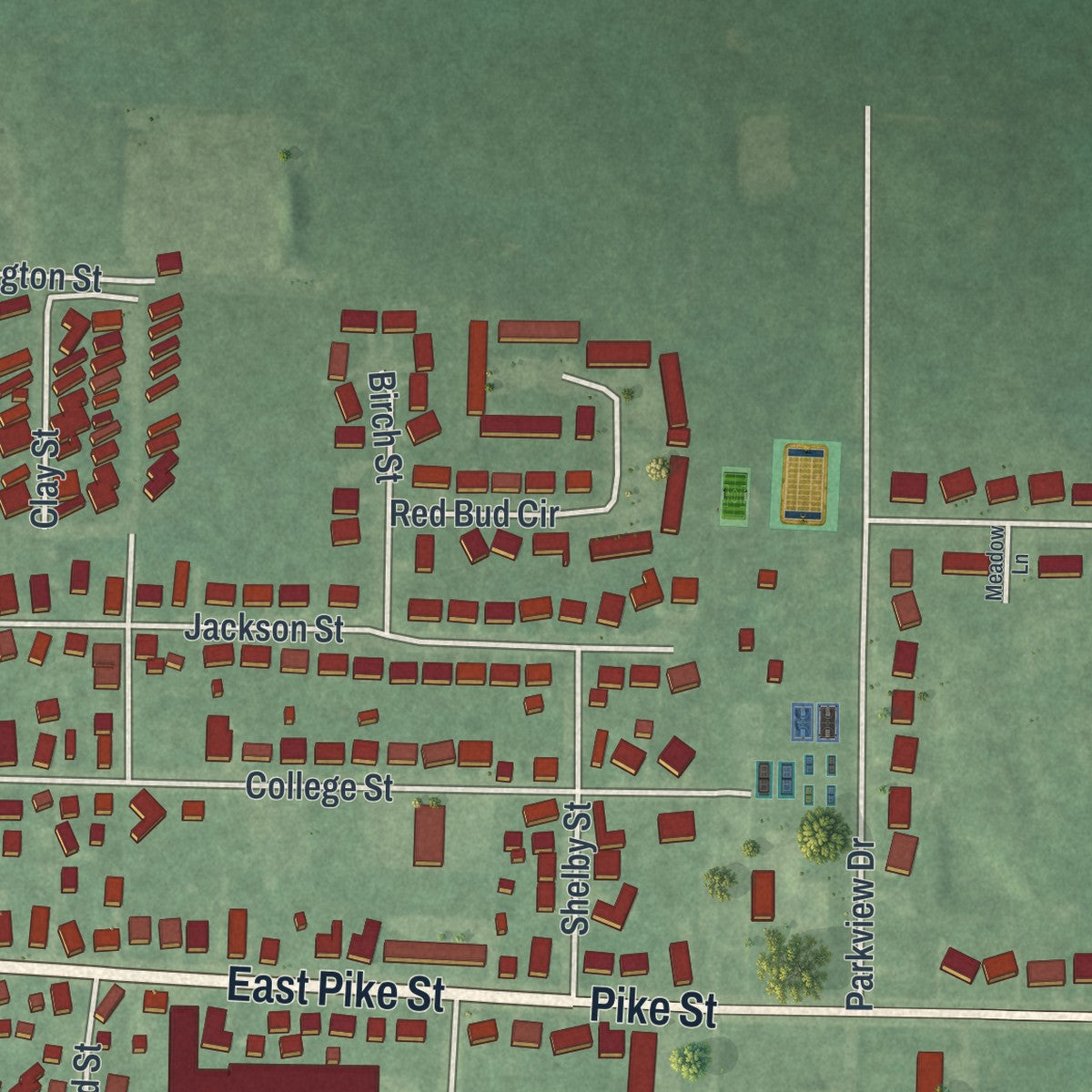 Second close-up of the map of Jackson Center, Ohio print showing more streets and buildings