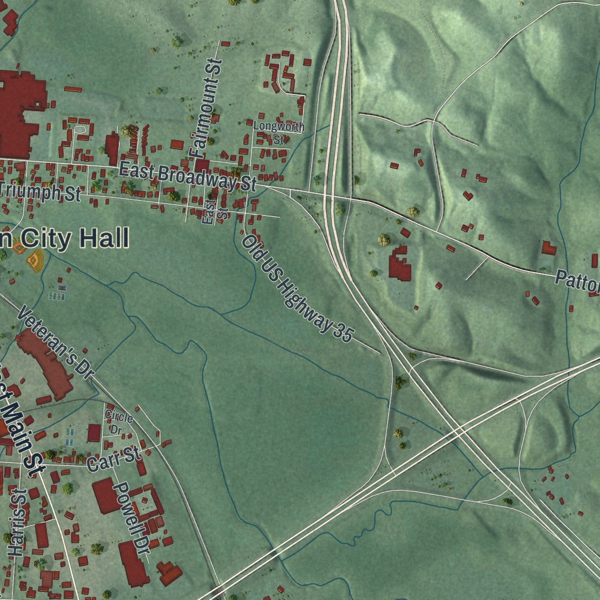 Second close-up of the map of Jackson, Ohio print showing more streets and buildings
