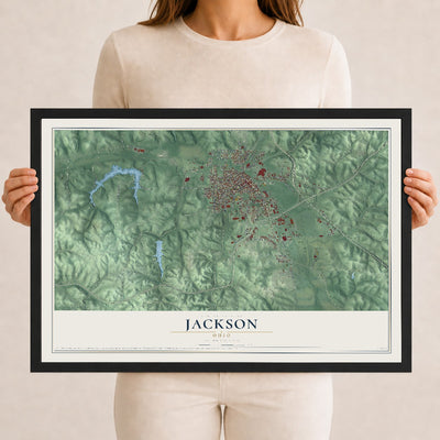 Map of Jackson, Ohio, 12 x 18 inch print in a black wood frame