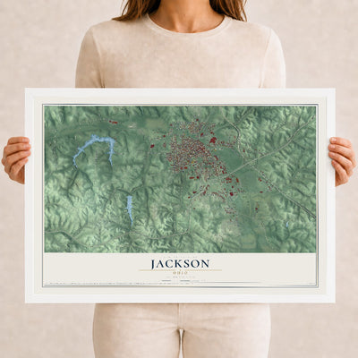 Map of Jackson, Ohio, 12 x 18 inch print in a white wood frame