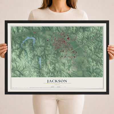 Map of Jackson, Ohio, 18 x 24 inch print in a black wood frame