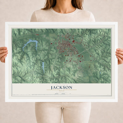 Map of Jackson, Ohio, 18 x 24 inch print in a white wood frame