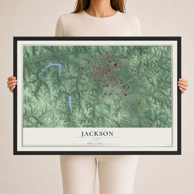 Map of Jackson, Ohio, 24 x 36 inch print in a black wood frame