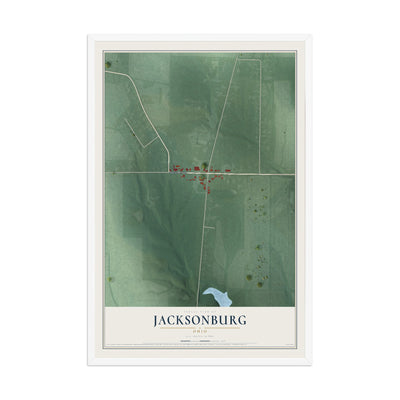 Map of Jacksonburg, Ohio, 12 x 18 inch print in a white wood frame