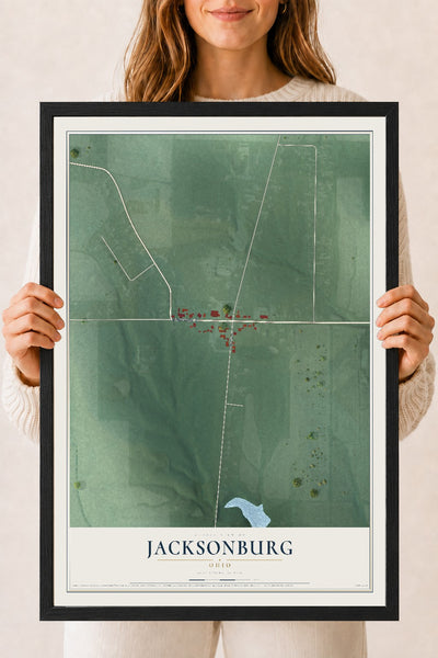 Map of Jacksonburg, Ohio, 18 x 24 inch print in a black wood frame