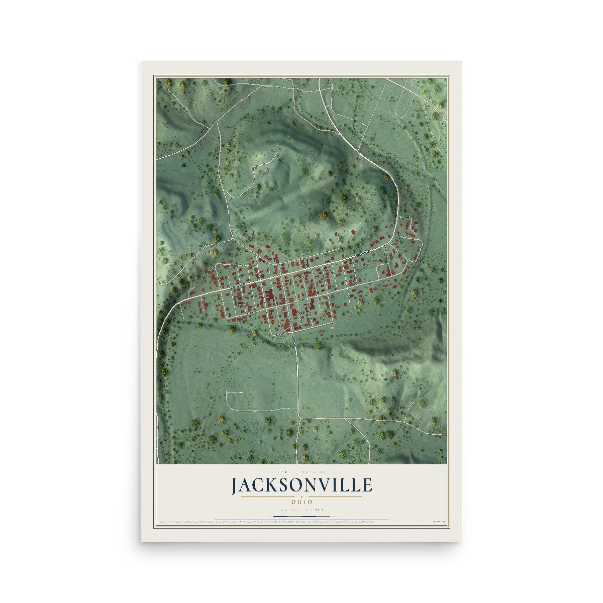 Map of Jacksonville, Ohio, 12 x 18 inch unframed archival matte print