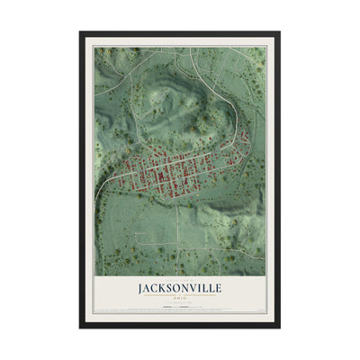 Map of Jacksonville, Ohio, 12 x 18 inch print in a black wood frame