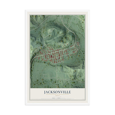 Map of Jacksonville, Ohio, 12 x 18 inch print in a white wood frame