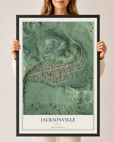 Map of Jacksonville, Ohio, 24 x 36 inch print in a black wood frame