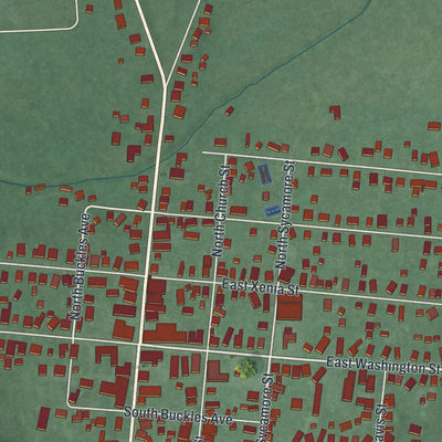 Close-up of the map of Jamestown, Ohio print showing street and building detail