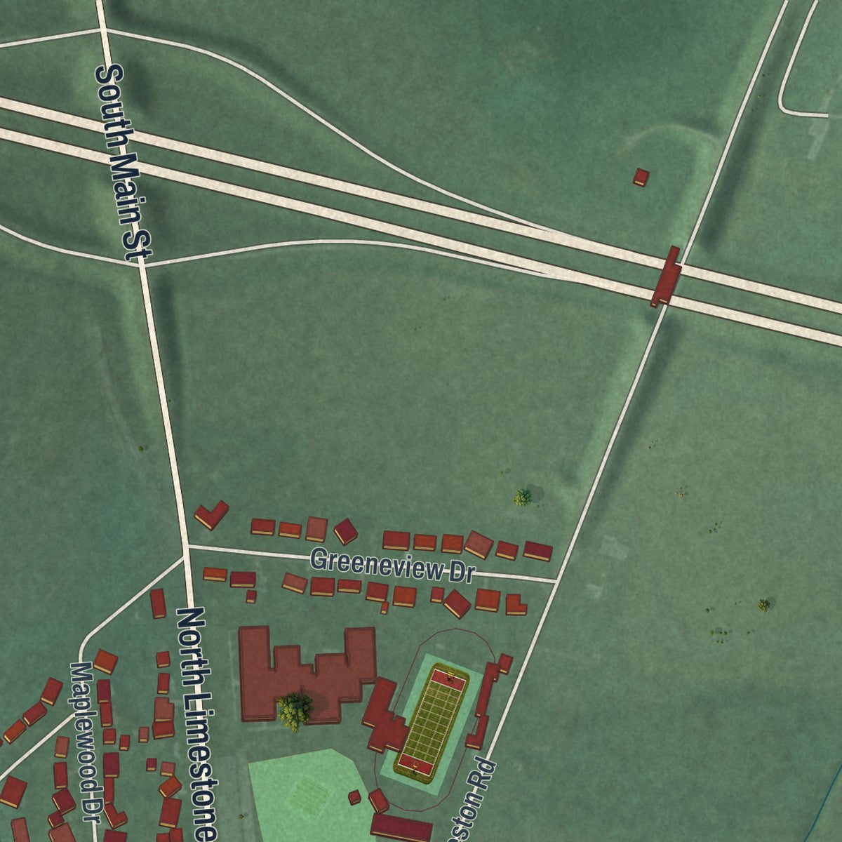 Second close-up of the map of Jamestown, Ohio print showing more streets and buildings