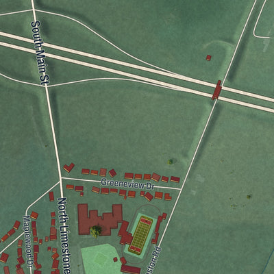 Second close-up of the map of Jamestown, Ohio print showing more streets and buildings