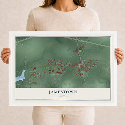 Map of Jamestown, Ohio, 12 x 18 inch print in a white wood frame