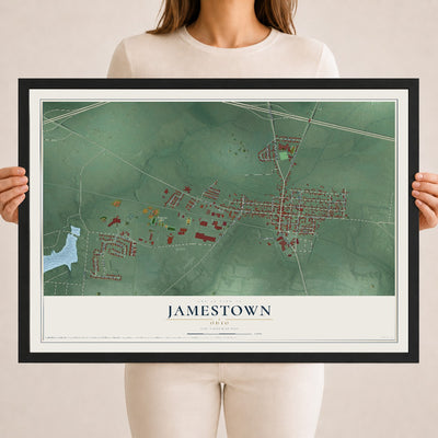 Map of Jamestown, Ohio, 18 x 24 inch print in a black wood frame