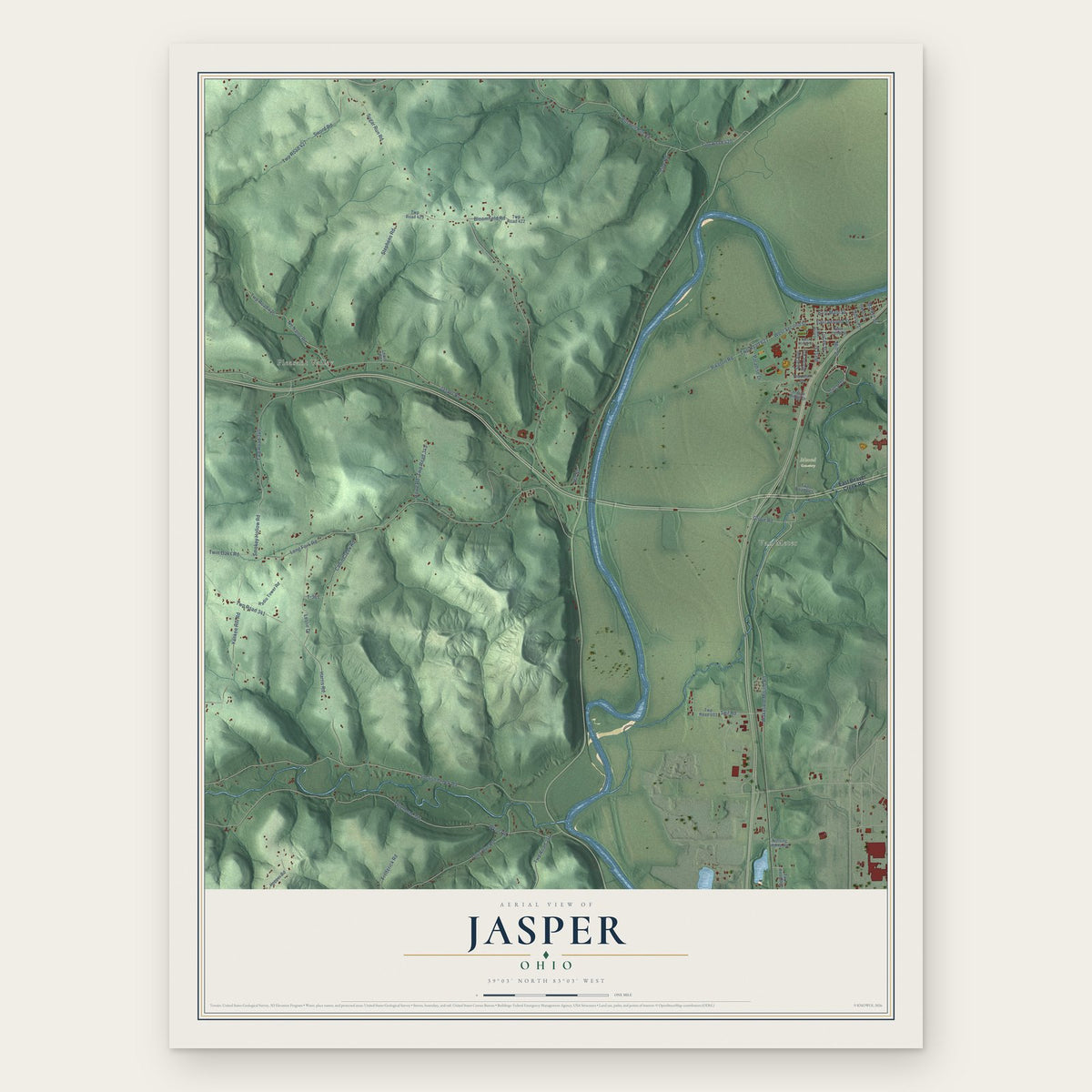 Jasper, Ohio map print, the full design