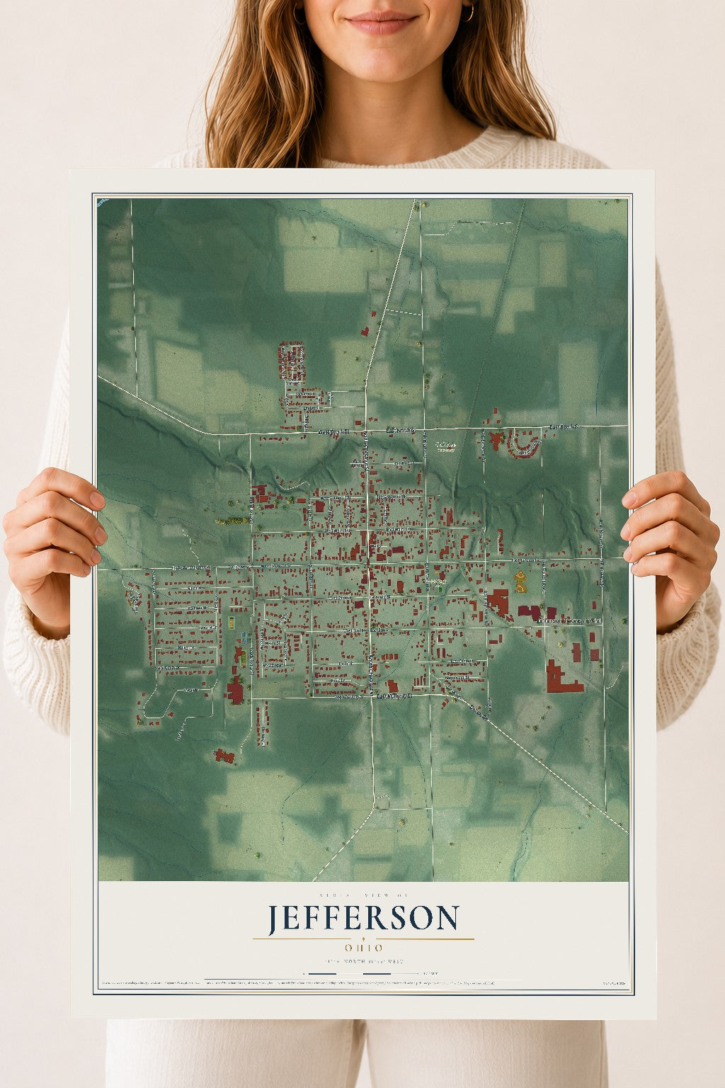 Map of Jefferson, Ohio, 18 x 24 inch unframed archival matte print