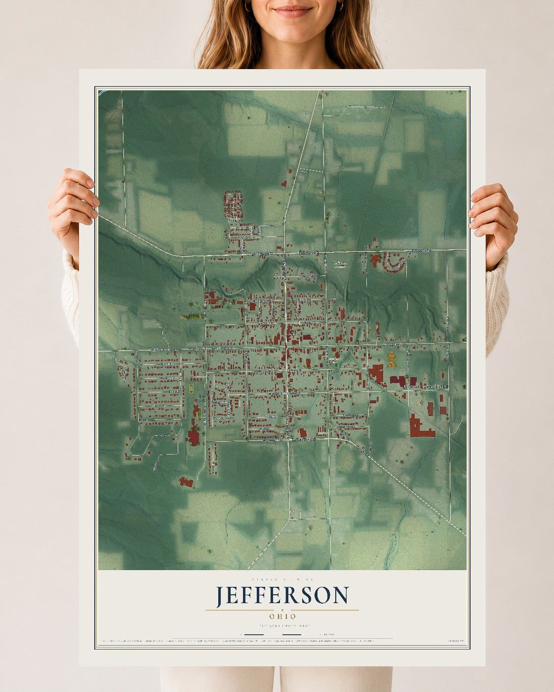 Map of Jefferson, Ohio, 24 x 36 inch unframed archival matte print