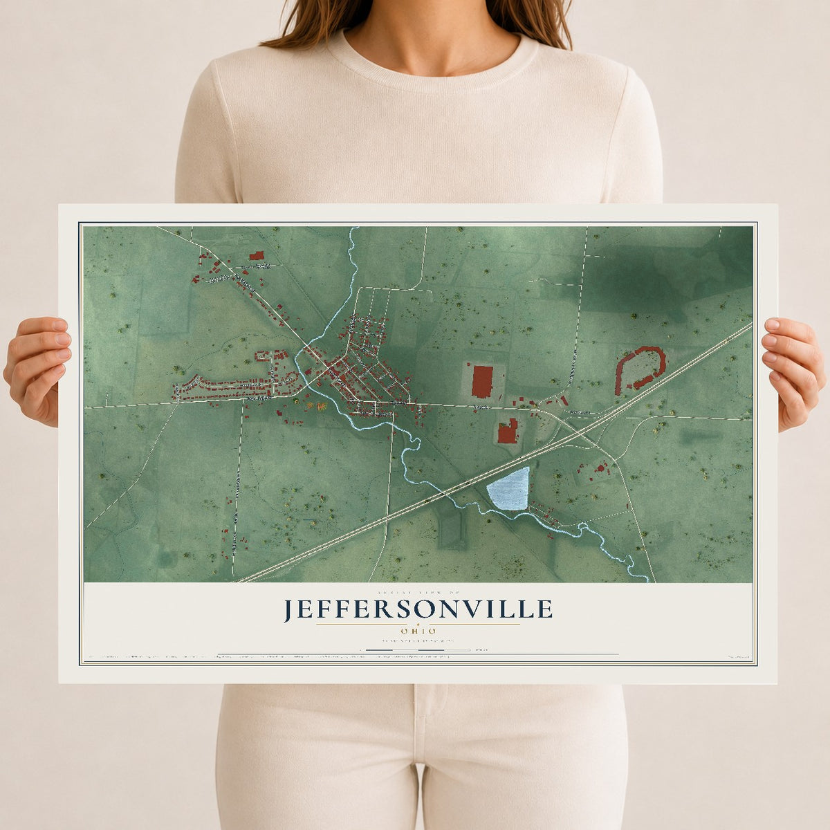 Map of Jeffersonville, Ohio, 12 x 18 inch unframed archival matte print