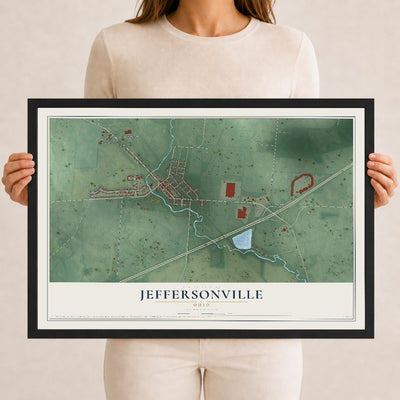 Map of Jeffersonville, Ohio, 12 x 18 inch print in a black wood frame