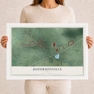 Map of Jeffersonville, Ohio, 12 x 18 inch print in a white wood frame