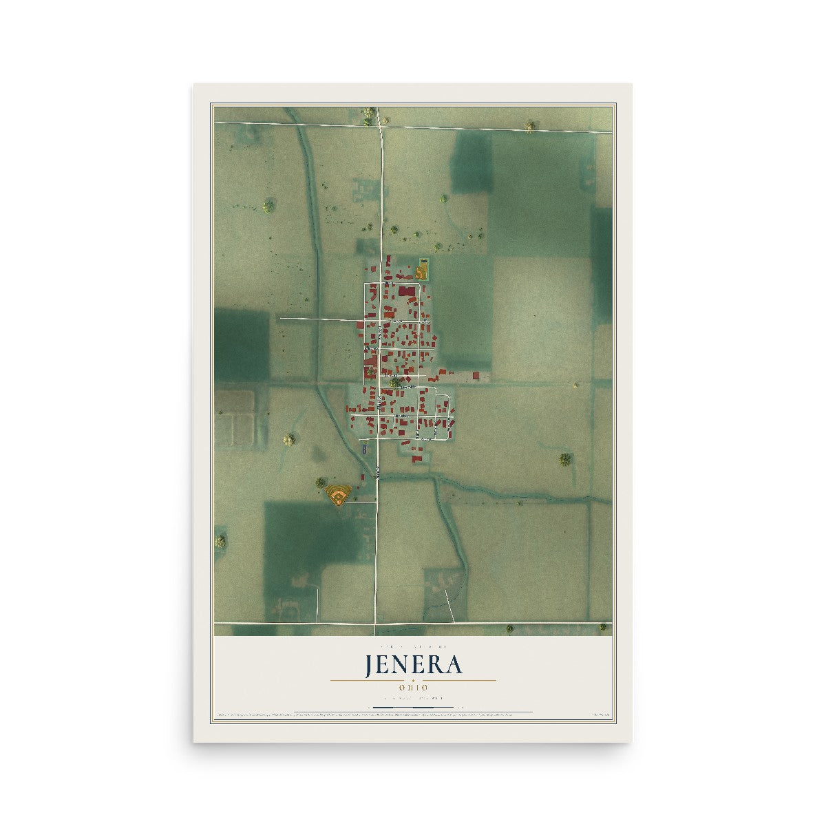 Map of Jenera, Ohio, 12 x 18 inch unframed archival matte print