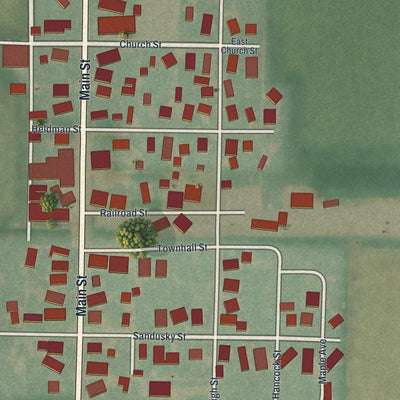 Close-up of the map of Jenera, Ohio print showing street and building detail