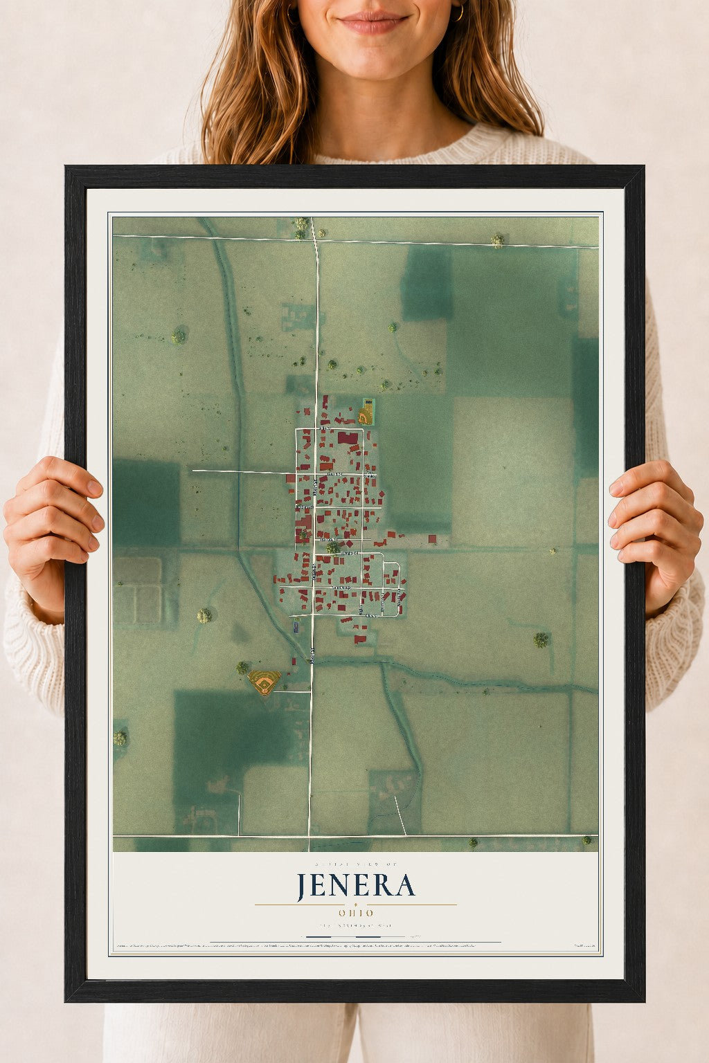 Map of Jenera, Ohio, 18 x 24 inch print in a black wood frame