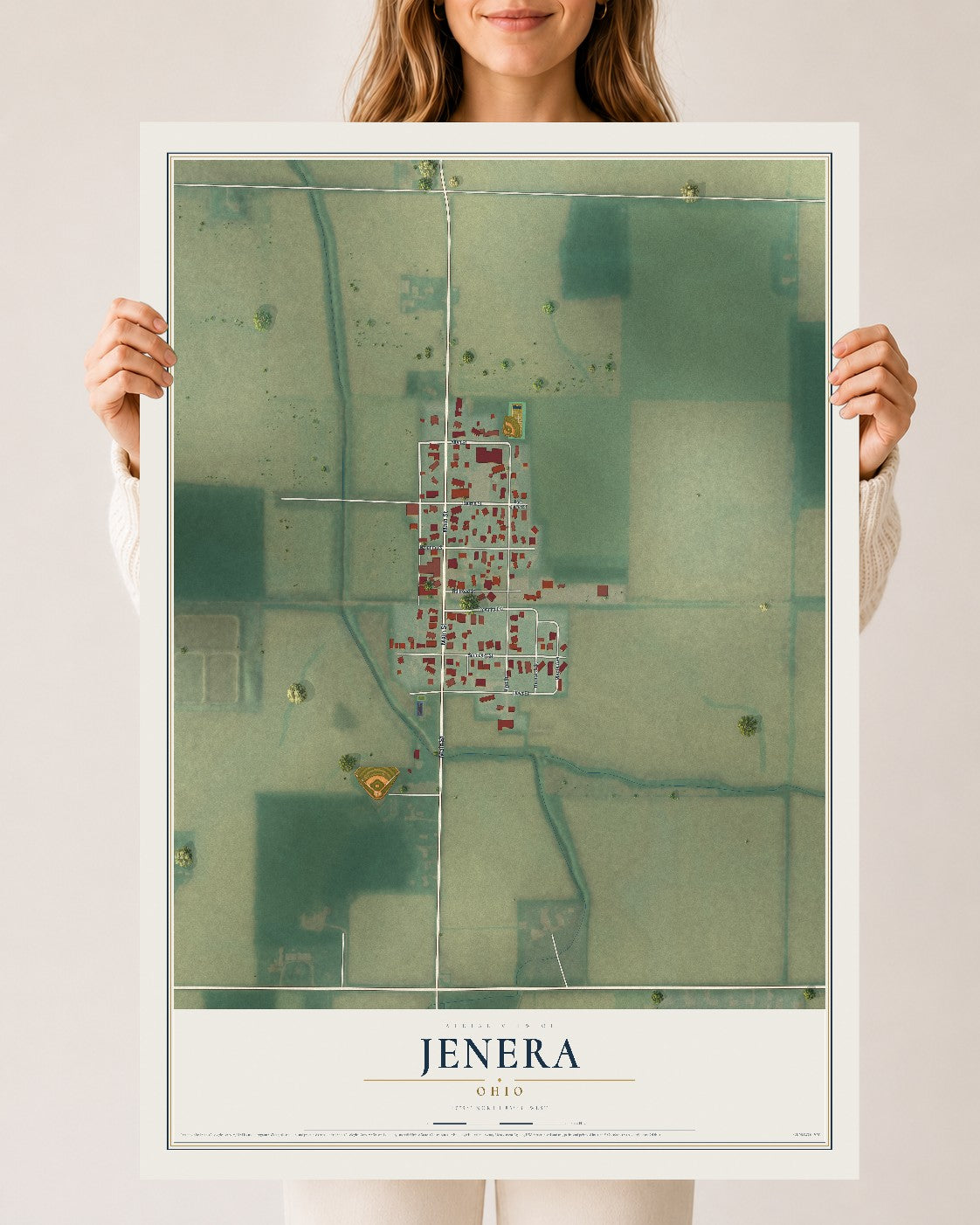 Map of Jenera, Ohio, 24 x 36 inch unframed archival matte print
