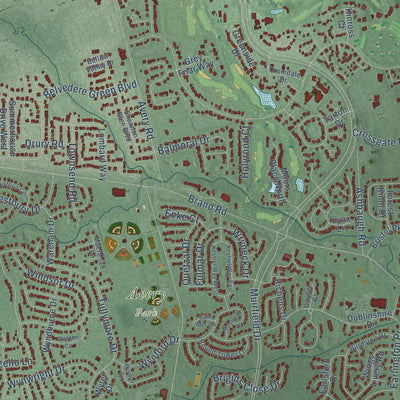 Close-up of the map of Jerome, Ohio print showing street and building detail