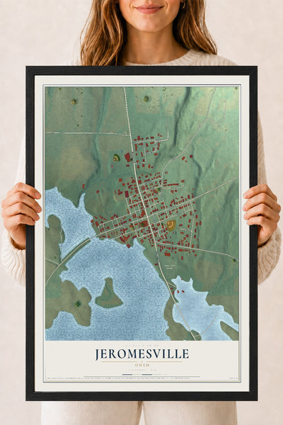 Map of Jeromesville, Ohio, 18 x 24 inch print in a black wood frame