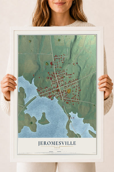 Map of Jeromesville, Ohio, 18 x 24 inch print in a white wood frame