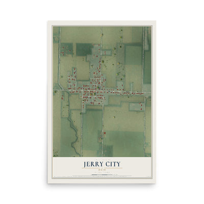 Map of Jerry City, Ohio, 12 x 18 inch unframed archival matte print