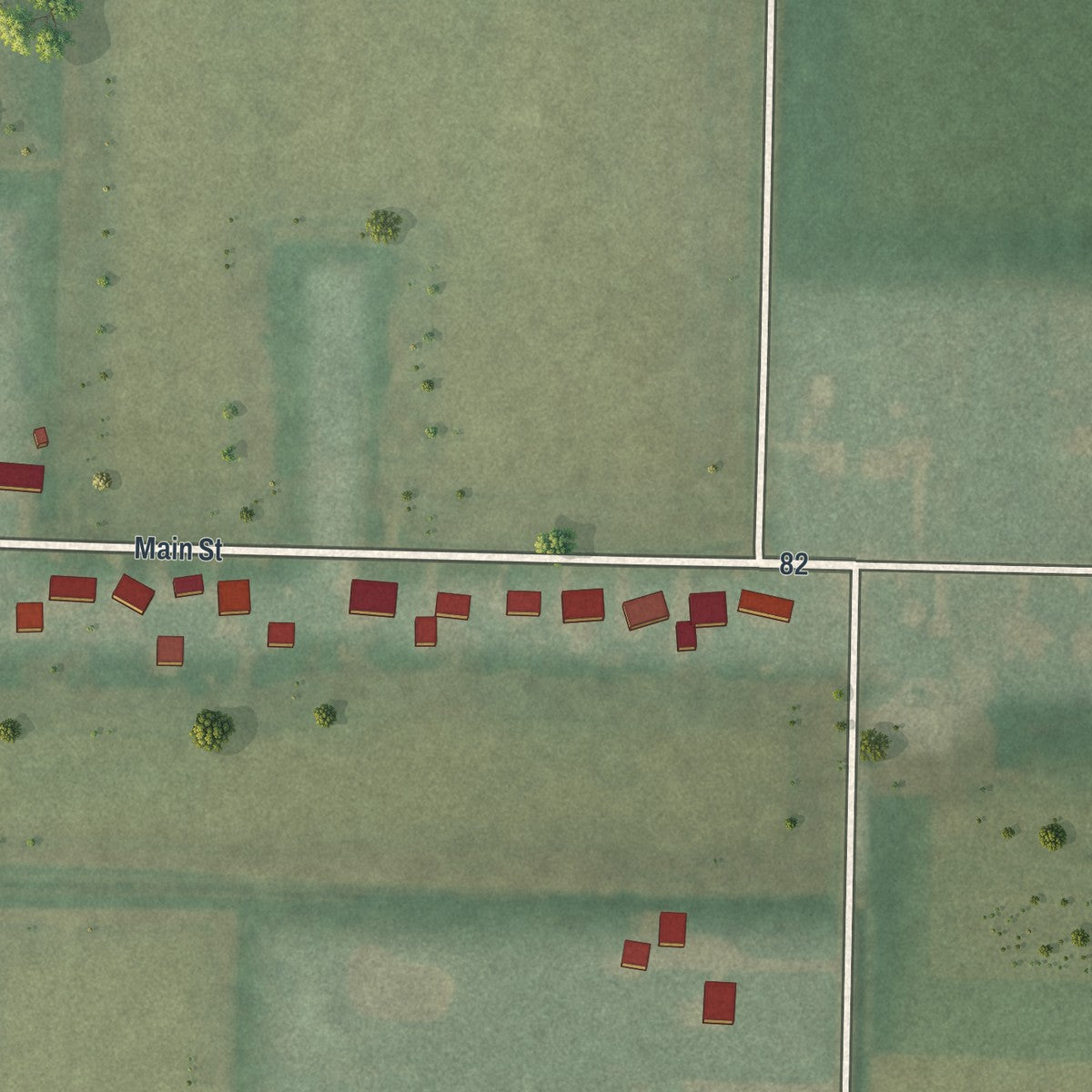 Second close-up of the map of Jerry City, Ohio print showing more streets and buildings