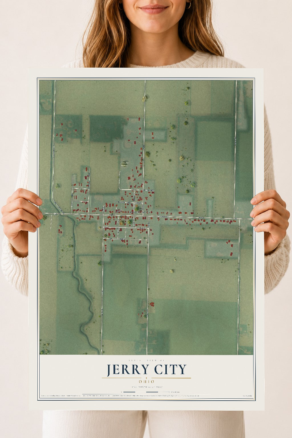 Map of Jerry City, Ohio, 18 x 24 inch unframed archival matte print