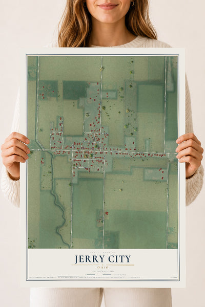Map of Jerry City, Ohio, 18 x 24 inch unframed archival matte print