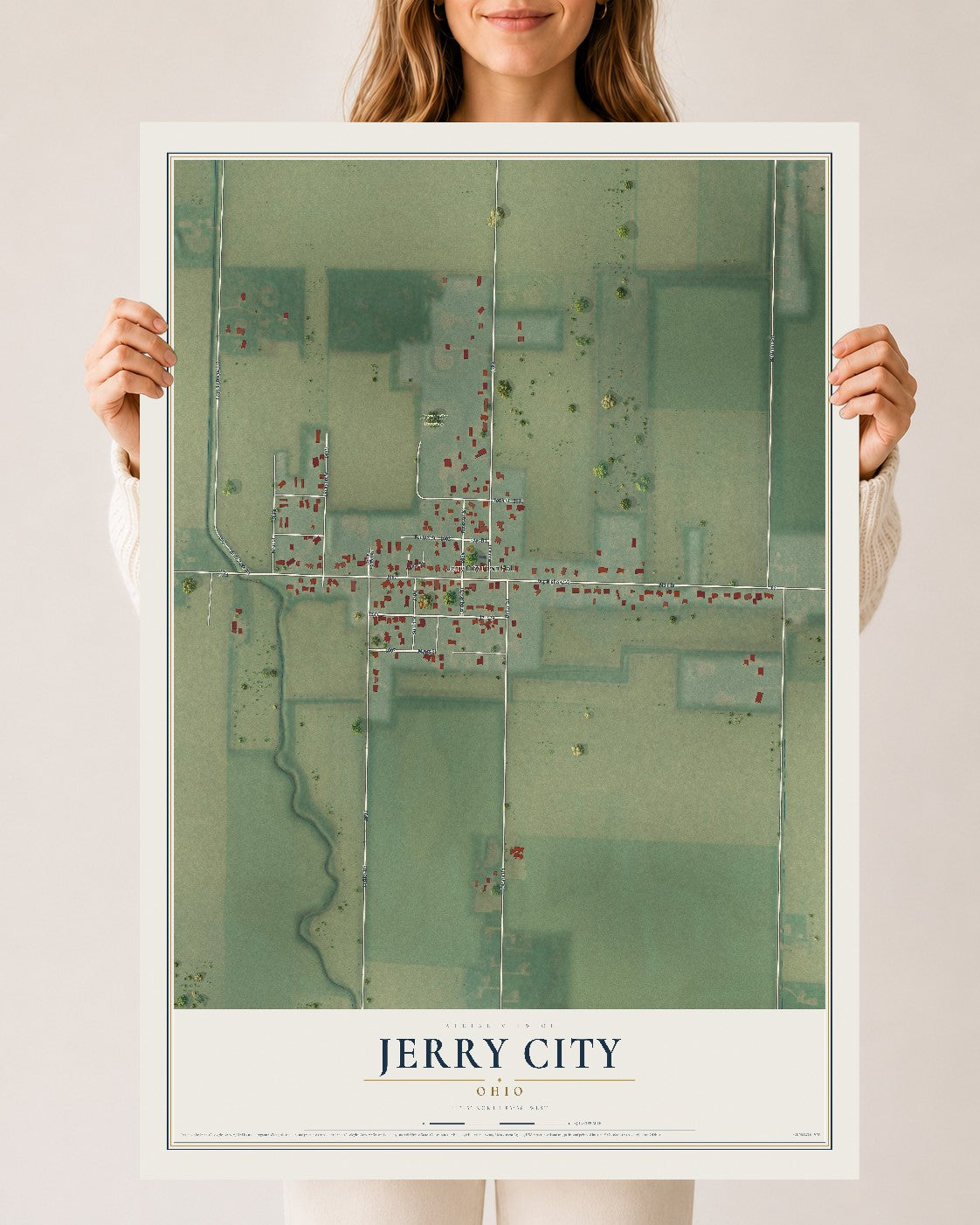 Map of Jerry City, Ohio, 24 x 36 inch unframed archival matte print