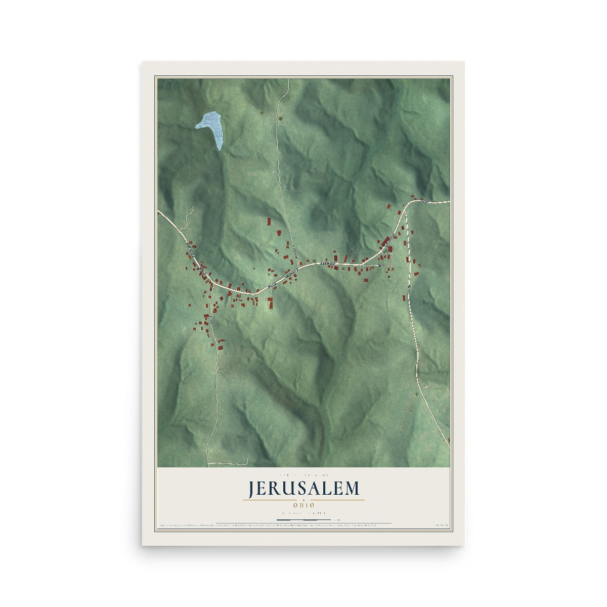 Map of Jerusalem, Ohio, 12 x 18 inch unframed archival matte print