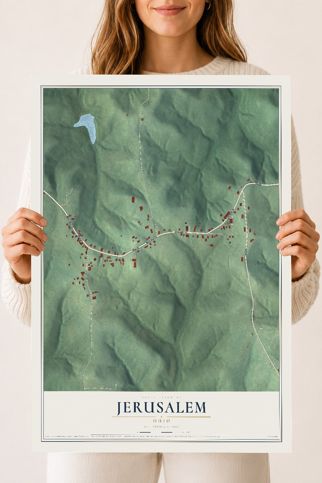 Map of Jerusalem, Ohio, 18 x 24 inch unframed archival matte print