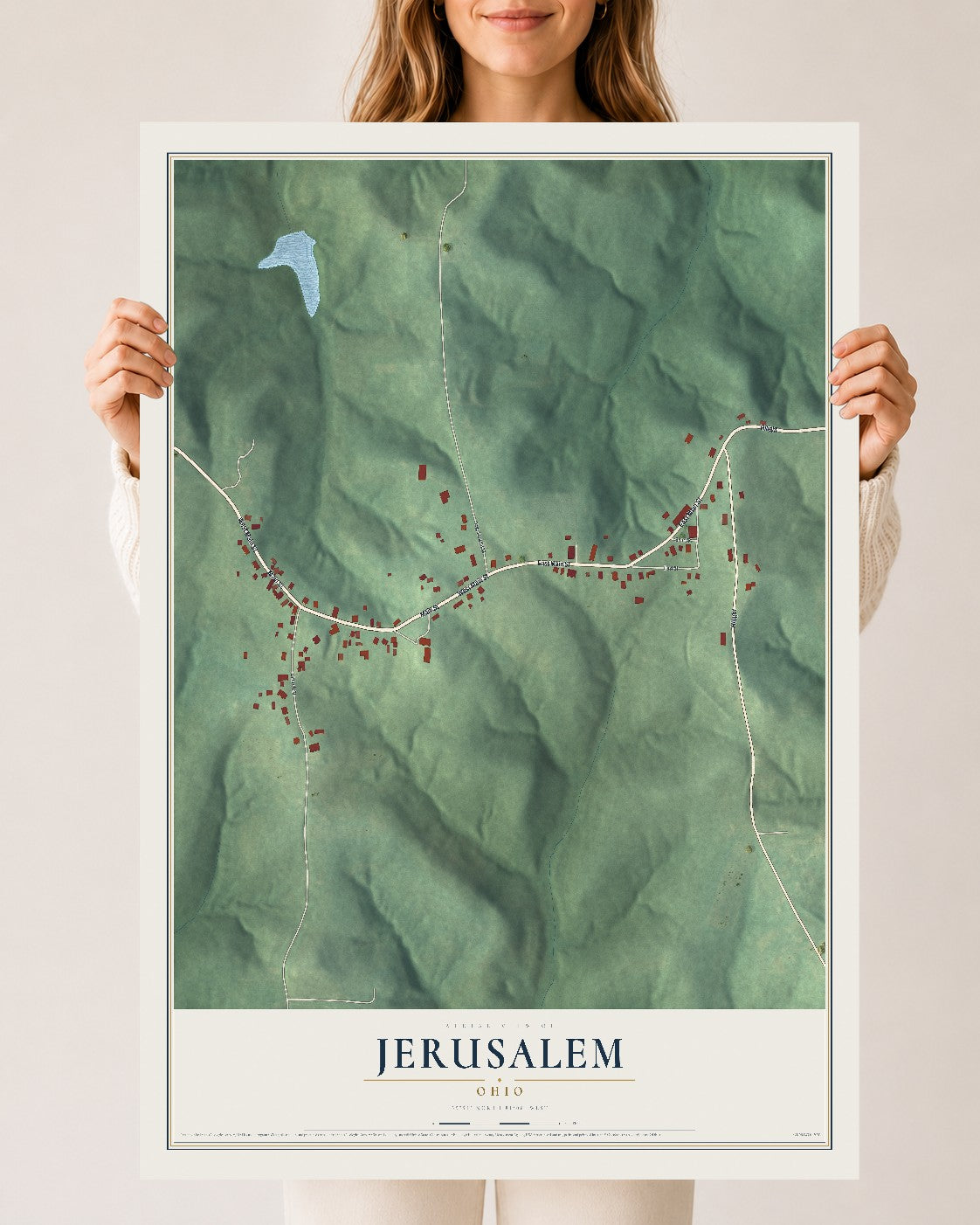 Map of Jerusalem, Ohio, 24 x 36 inch unframed archival matte print