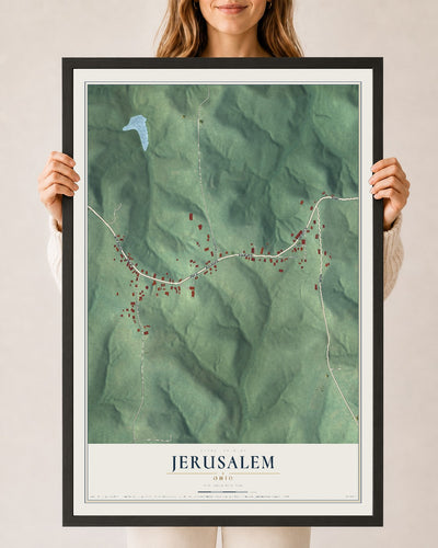 Map of Jerusalem, Ohio, 24 x 36 inch print in a black wood frame