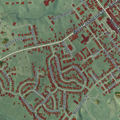 Close-up of the map of Johnstown, Ohio print showing street and building detail