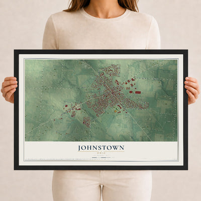 Map of Johnstown, Ohio, 12 x 18 inch print in a black wood frame