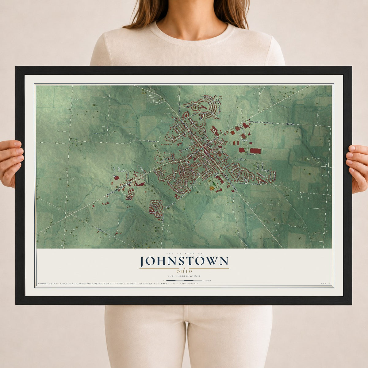 Map of Johnstown, Ohio, 18 x 24 inch print in a black wood frame