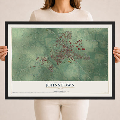 Map of Johnstown, Ohio, 18 x 24 inch print in a black wood frame