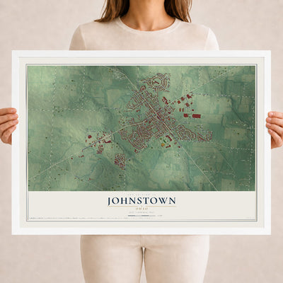 Map of Johnstown, Ohio, 18 x 24 inch print in a white wood frame