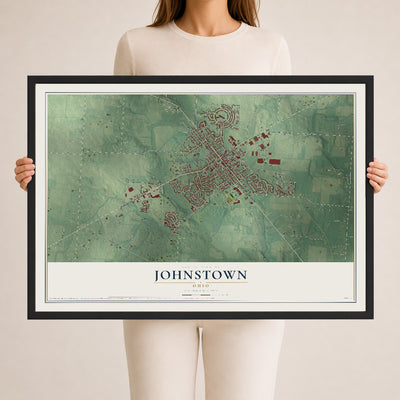 Map of Johnstown, Ohio, 24 x 36 inch print in a black wood frame