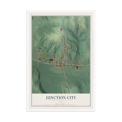 Map of Junction City, Ohio, 12 x 18 inch print in a white wood frame