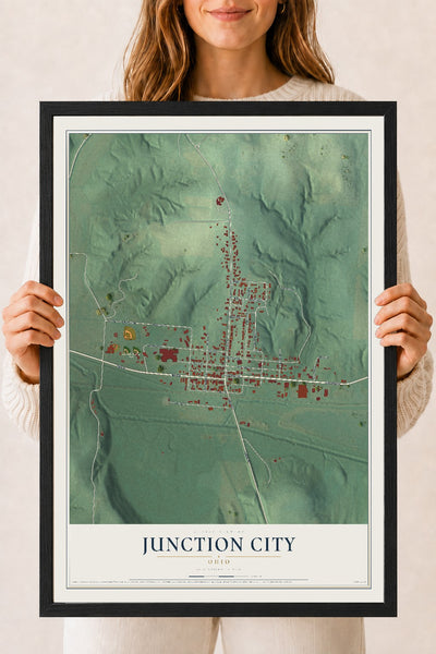 Map of Junction City, Ohio, 18 x 24 inch print in a black wood frame